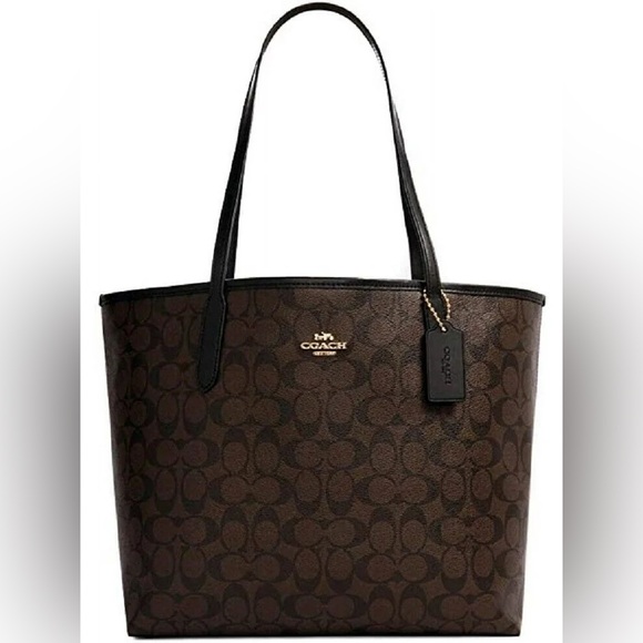 Coach Signature City Dark Brown/Black Tote Bag - Picture 1 of 12